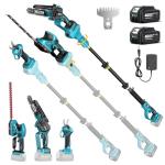 SEESII Cordless Pole Chainsaw, Hedge Trimmer, Pruning Shears, 4000mAh Battery Powered Extendable Garden Tool Kit for Outdoor Use, Electric Long Reach Saw, Hedge and Grass Trimmer, Pruner for Yard Care