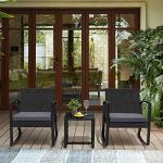 Greesum 3 Pieces Outdoor Furniture Set Patio Bistro Rocking Chairs with Glass Coffee Table for Pool Beach Backyard Balcony Porch Deck Garden, Light Gray