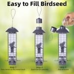 Squirrel Proof Bird Feeder, Metal Mesh Bird Feeder for Outside, Large Capacity and 4 Ports Perches (Silver Gray)