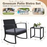Greesum 3 Pieces Outdoor Furniture Set Patio Bistro Rocking Chairs with Glass Coffee Table for Pool Beach Backyard Balcony Porch Deck Garden, Light Gray