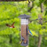Squirrel Proof Bird Feeder, Metal Mesh Bird Feeder for Outside, Large Capacity and 4 Ports Perches (Silver Gray)