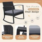 Greesum 3 Pieces Outdoor Furniture Set Patio Bistro Rocking Chairs with Glass Coffee Table for Pool Beach Backyard Balcony Porch Deck Garden, Light Gray