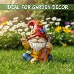 GoGnome Peace Sign Garden Gnome Figurine Outdoor Statue, Funny Guitar Playing Dwarf Rock Music Decor - 6‘’ Resin Lawn Ornament, Unique Housewarming Gift for Music Lovers & Gardeners (Red)