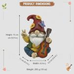 GoGnome Peace Sign Garden Gnome Figurine Outdoor Statue, Funny Guitar Playing Dwarf Rock Music Decor - 6‘’ Resin Lawn Ornament, Unique Housewarming Gift for Music Lovers & Gardeners (Red)