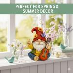 GoGnome Peace Sign Garden Gnome Figurine Outdoor Statue, Funny Guitar Playing Dwarf Rock Music Decor - 6‘’ Resin Lawn Ornament, Unique Housewarming Gift for Music Lovers & Gardeners (Red)
