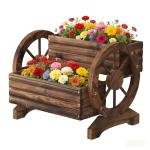 Wooden Wagon Planter Wooden Flower Cart with Wheels Outdoor Garden Planter, Decor Planter for Patio Balcony Decoration Succulent Flower Pot for Indoor Backyard Balcon planters (Carbonized)