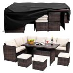 Wumiokio Patio Furniture Set, 7 Pieces Outdoor Patio Furniture with Dining Table&Chair, All Weather Wicker Conversation Set with Ottoman,Brown Rattan & Ivory Cushions (Include Sofa Dust Cover)