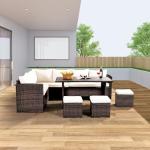 Wumiokio Patio Furniture Set, 7 Pieces Outdoor Patio Furniture with Dining Table&Chair, All Weather Wicker Conversation Set with Ottoman,Brown Rattan & Ivory Cushions (Include Sofa Dust Cover)