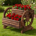 Wooden Wagon Planter Wooden Flower Cart with Wheels Outdoor Garden Planter, Decor Planter for Patio Balcony Decoration Succulent Flower Pot for Indoor Backyard Balcon planters (Carbonized)