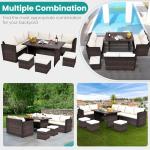 Wumiokio Patio Furniture Set, 7 Pieces Outdoor Patio Furniture with Dining Table&Chair, All Weather Wicker Conversation Set with Ottoman,Brown Rattan & Ivory Cushions (Include Sofa Dust Cover)
