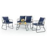 DUMOS Outdoor 4 Piece Patio Furniture Set, Wicker Patio Set with Thick Sandwich Structure Cushions, Deep Seating All-Weather Rattan Sofa and Functional Glass Table for Porch, Lawn, Grey