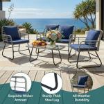 DUMOS Outdoor 4 Piece Patio Furniture Set, Wicker Patio Set with Thick Sandwich Structure Cushions, Deep Seating All-Weather Rattan Sofa and Functional Glass Table for Porch, Lawn, Grey