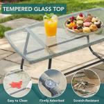 DUMOS Outdoor 4 Piece Patio Furniture Set, Wicker Patio Set with Thick Sandwich Structure Cushions, Deep Seating All-Weather Rattan Sofa and Functional Glass Table for Porch, Lawn, Grey