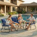 DUMOS Outdoor 4 Piece Patio Furniture Set, Wicker Patio Set with Thick Sandwich Structure Cushions, Deep Seating All-Weather Rattan Sofa and Functional Glass Table for Porch, Lawn, Grey