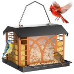 Bird Feeders for Outdoors Hanging, Metal Bird Feeder with Double Suet Cage Weatherproof Metal Roof, 3.5Lbs Large Capacity Great for Attracting Finch Cardinal Chickadee Wild Birds, Pinecone Brown