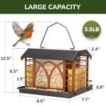 Bird Feeders for Outdoors Hanging, Metal Bird Feeder with Double Suet Cage Weatherproof Metal Roof, 3.5Lbs Large Capacity Great for Attracting Finch Cardinal Chickadee Wild Birds, Pinecone Brown