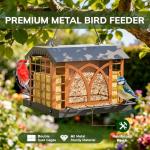 Bird Feeders for Outdoors Hanging, Metal Bird Feeder with Double Suet Cage Weatherproof Metal Roof, 3.5Lbs Large Capacity Great for Attracting Finch Cardinal Chickadee Wild Birds, Pinecone Brown