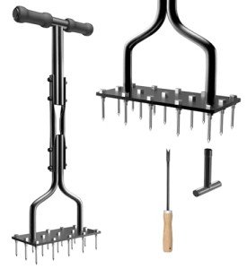 Manual Lawn Aerator with 15 Iron Spikes