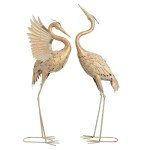 Gold Metal Crane Garden Statues - Set of 2