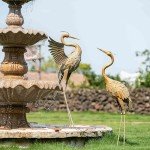 Gold Metal Crane Garden Statues - Set of 2