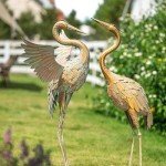 Gold Metal Crane Garden Statues - Set of 2