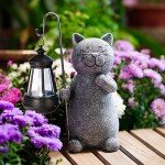 Solar Cat Statue with Lantern for Garden Decor