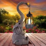 Solar Elephant Garden Statues with Bird Decor