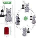 Solar Cat Statue with Lantern for Garden Decor
