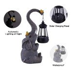 Solar Elephant Garden Statues with Bird Decor