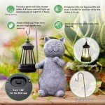Solar Cat Statue with Lantern for Garden Decor