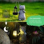 Solar Cat Statue with Lantern for Garden Decor