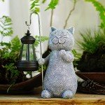 Solar Cat Statue with Lantern for Garden Decor
