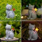 Solar Cat Garden Statue with Butterfly Decoration