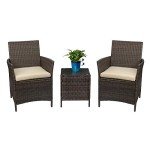 3-Piece Rattan Patio Furniture Set – Brown/Beige