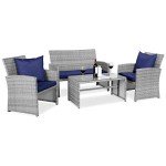 4-Piece Wicker Patio Conversation Set - Gray/Navy