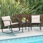 Beige Wicker Rocking Patio Conversation Set - 3 Pieces