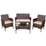 Devoko 4-Piece Beige Wicker Patio Furniture Set