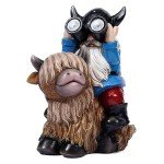 Solar LED Garden Gnome on Highland Cow Statue