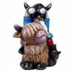 Solar LED Garden Gnome on Highland Cow Statue