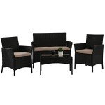 4-Piece Rattan Patio Furniture Set with Cushions
