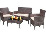 Greesum 4-Piece Outdoor Conversation Set, Brown/Beige