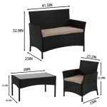 4-Piece Rattan Patio Furniture Set with Cushions