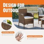 Sweetcrispy Patio Furniture Set 4 Pieces, Outdoor Furniture with Soft Cushion and Glass Table, All Weather Manual Weaving Wicker Rattan Patio Chairs for Garden, Terrace, Porch, Lawn (Brown and Beige)