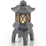 VP Home Solar-Powered Pagoda Garden Statues - Japanese Zen Lantern Outdoor Decor with Flickering LED Light - Durable Polyresin for Yard, Patio, or Garden - 12 x 7 x 6 Inches (Zen Garden Pagoda)