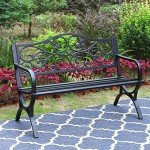 Garden Bench with Floral Design and Metal Frame