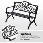 Garden Bench with Floral Design and Metal Frame