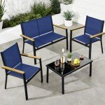 4-Piece Outdoor Patio Conversation Set - Black/Navy