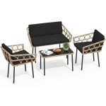 4-Piece Wicker Patio Furniture Set for Outdoors