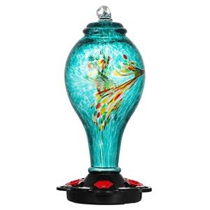 Blue Hummingbird Feeder with Metal Stations