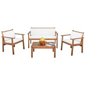 Devoko 4-Piece Outdoor Acacia Sofa Set, Beige